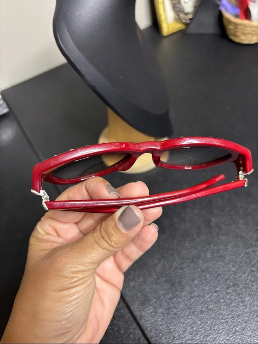 Valentino Studded Red Burgundy Sunglasses 🚨has wear🚨